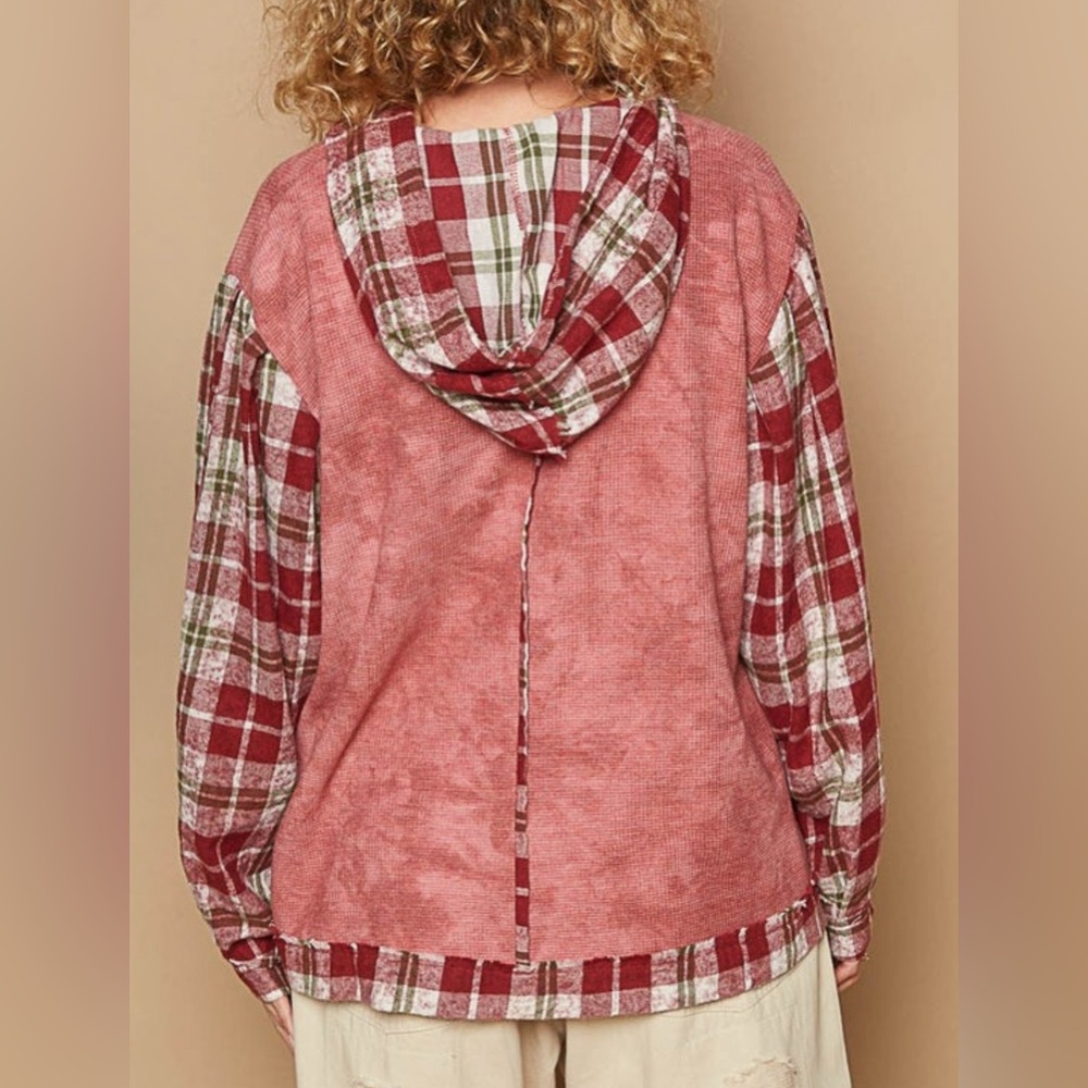 ✨NWT POL Plaid Patchwork Star Hoodie - Picture 2 of 2